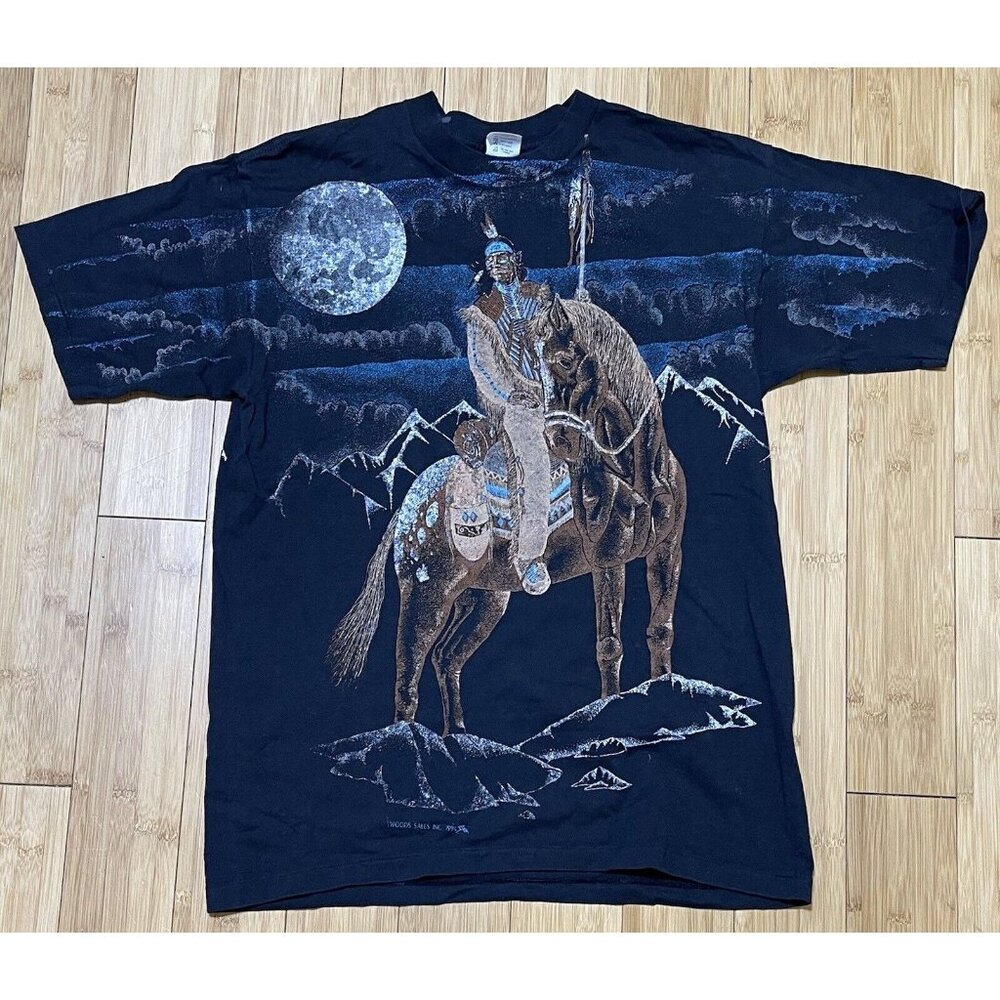 Vtg 90's All Over Print Native American Horse Print T-shirt Men’s Size Large